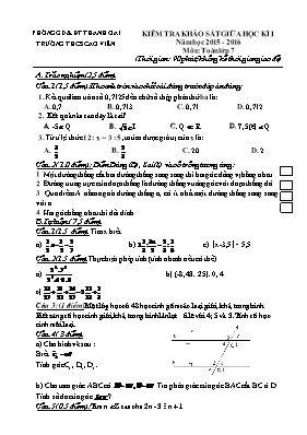 Kiểm tra khảo sát giữa học kì I năm học 2015 - 2016 môn Toán lớp 7